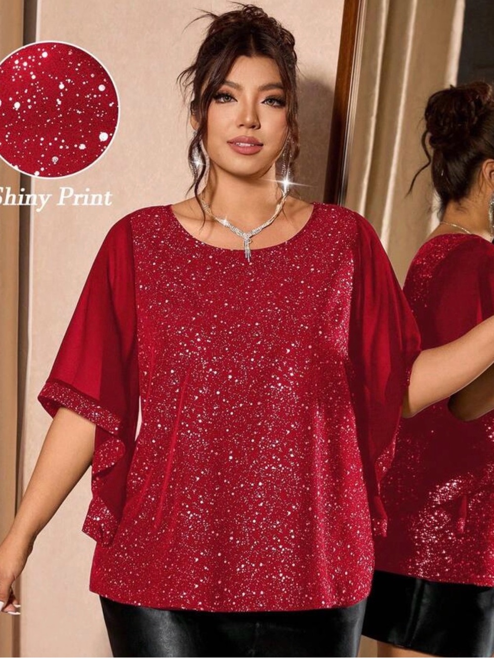Red Shiny Print Women's Top